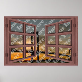 Create Your Own 6 Pane Red Wooden Open Window Poster