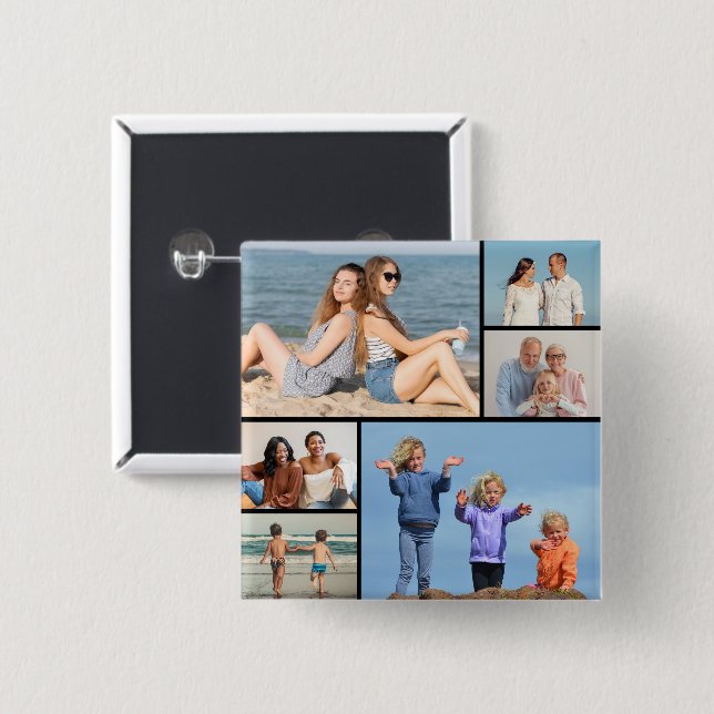 Create Your Own 6 Photo Collage 15 Cm Square Badge (Front & Back)