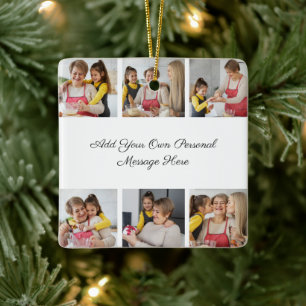 Create Your Own 6 Photo Collage Add Your Greeting Ceramic Ornament