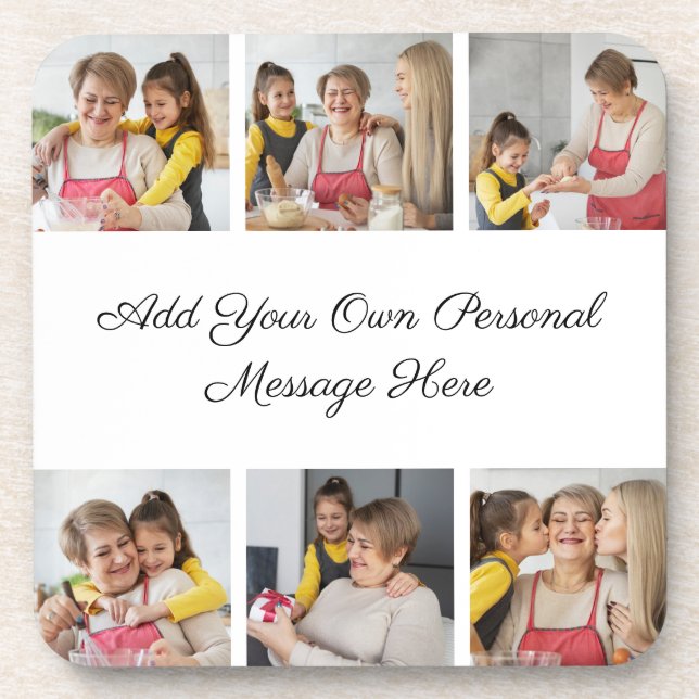 Create Your Own 6 Photo Collage Add Your Greeting Coaster (Front)