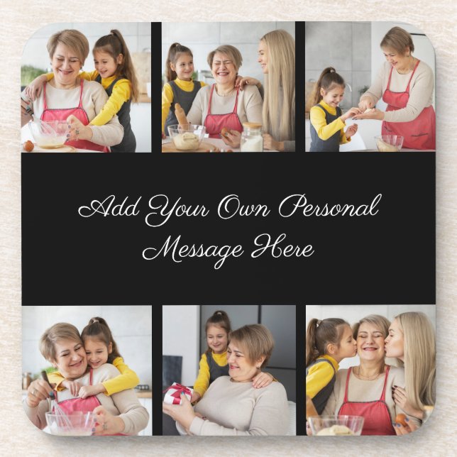 Create Your Own 6 Photo Collage Add Your Greeting Coaster (Front)
