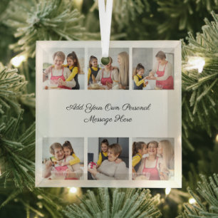 Create Your Own 6 Photo Collage Add Your Greeting Glass Tree Decoration