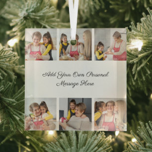 Create Your Own 6 Photo Collage Add Your Greeting Glass Tree Decoration