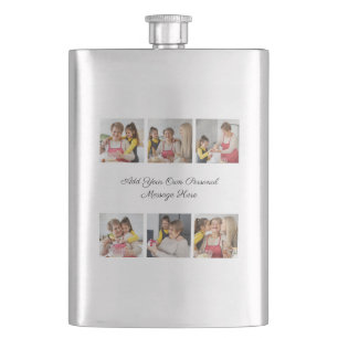 Create Your Own 6 Photo Collage Add Your Greeting Hip Flask