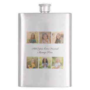 Create Your Own 6 Photo Collage Add Your Greeting Hip Flask