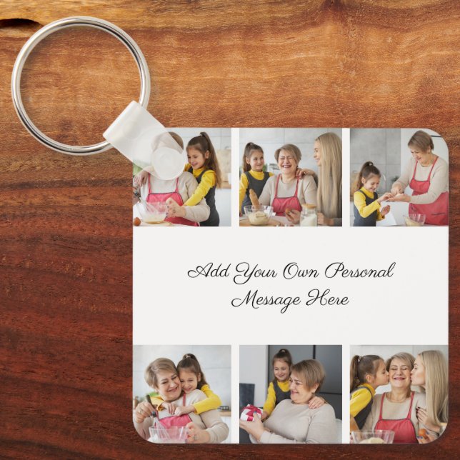 Create Your Own 6 Photo Collage Add Your Greeting Key Ring (Front)