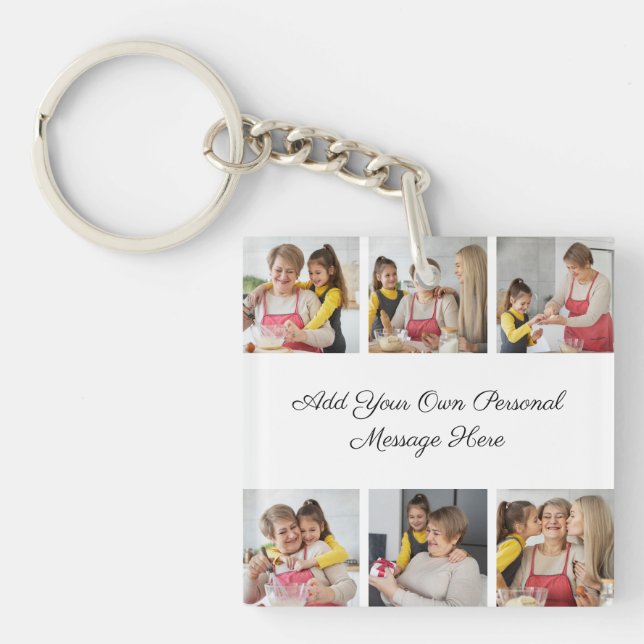 Create Your Own 6 Photo Collage Add Your Greeting Key Ring (Front)