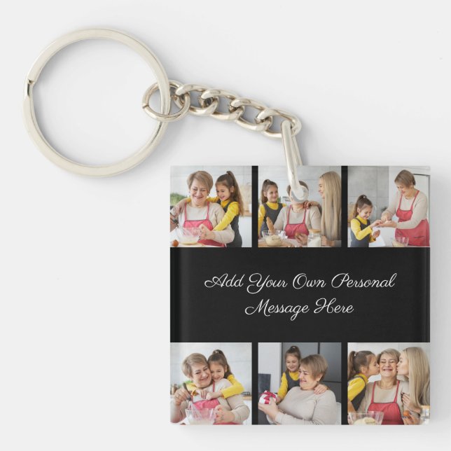 Create Your Own 6 Photo Collage Add Your Greeting Key Ring (Front)