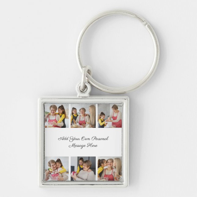 Create Your Own 6 Photo Collage Add Your Greeting Key Ring (Front)