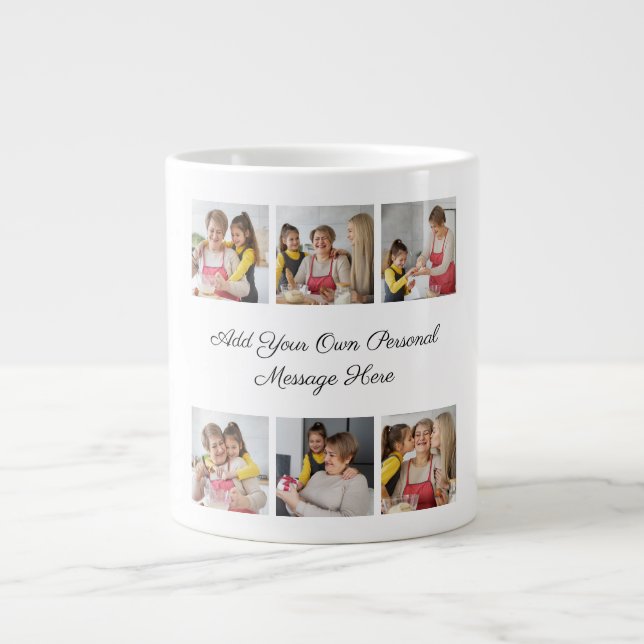 Create Your Own 6 Photo Collage Add Your Greeting Large Coffee Mug (Front)