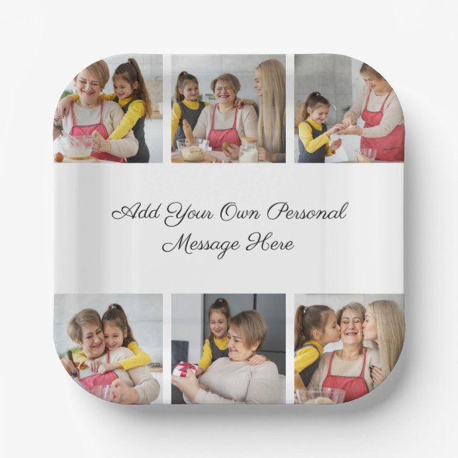 Create Your Own 6 Photo Collage Add Your Greeting Paper Plate (Front)