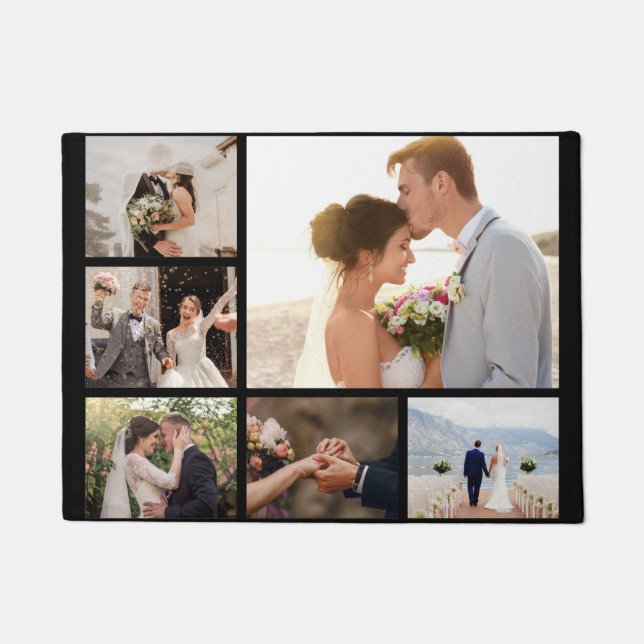 Create Your Own 6 Photo Collage Black Doormat (Front)