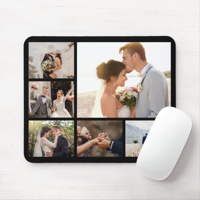 Create Your Own 6 Photo Collage Black Mouse Mat (With Mouse)