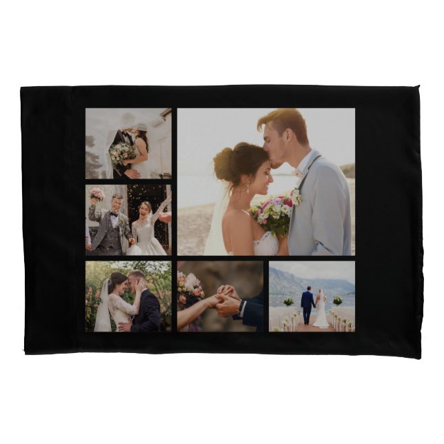 Create Your Own 6 Photo Collage Black Pillowcase (Front)