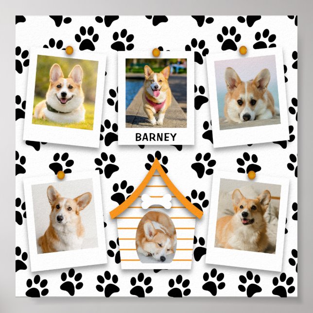 Create Your Own 6 Photo Collage Dog House & Name Poster (Front)