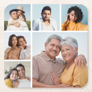 Create Your Own 6 Photo Collage Editable Colour Square Paper Coaster