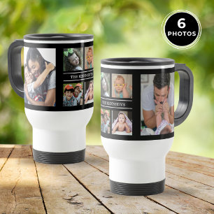 Create Your Own 6 Photo Collage Family Black Travel Mug