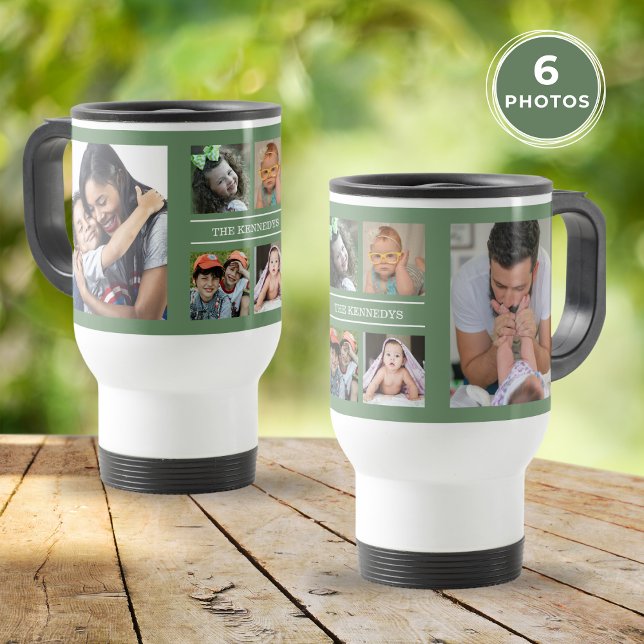 Create Your Own 6 Photo Collage Family Green Travel Mug (Create Your Own 6 Photo Collage Family Green Travel Mug)