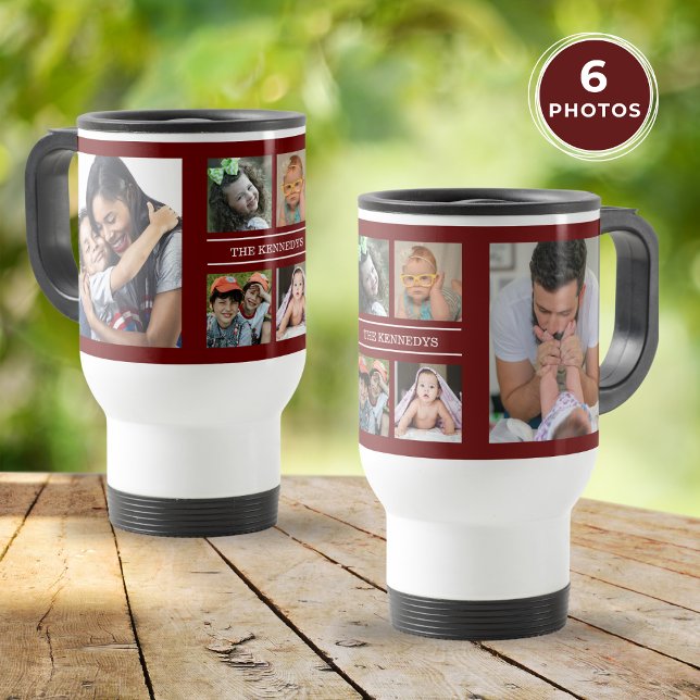 Create Your Own 6 Photo Collage Family Maroon  Travel Mug (Create Your Own 6 Photo Collage Family Maroon Travel Mug)