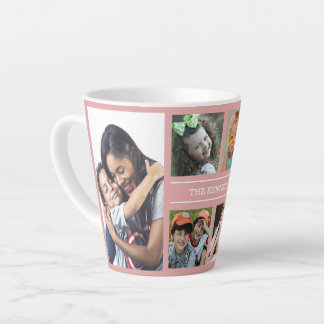 Create Your Own 6 Photo Collage Family Name Pink Latte Mug