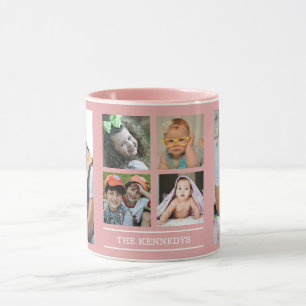 Create Your Own  6 Photo Collage  Family Name Pink Mug