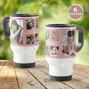 Create Your Own 6 Photo Collage Family Pink Travel Mug