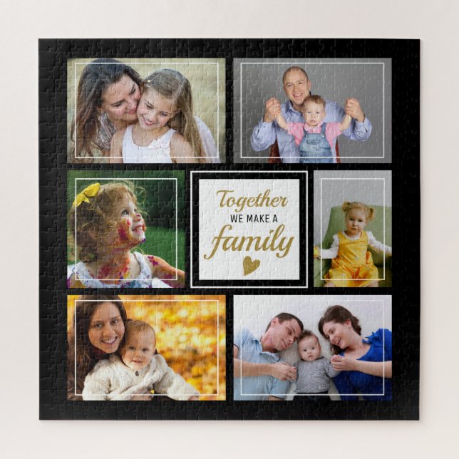 Create Your Own 6 Photo Collage Family Quote Black Jigsaw Puzzle (Vertical)