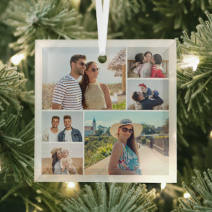 Create Your Own 6 Photo Collage Glass Tree Decoration