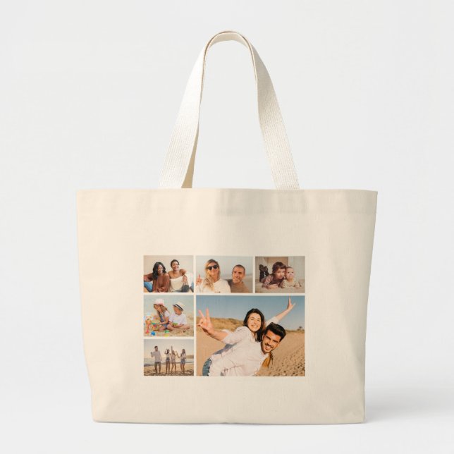Create Your Own 6 Photo Collage Large Tote Bag (Front)