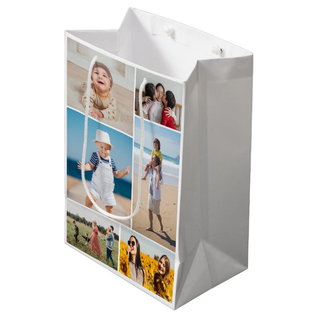 Create Your Own 6 Photo Collage Medium Gift Bag (Front Angled)