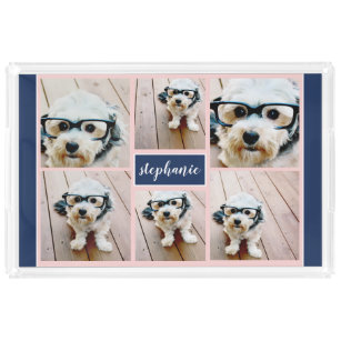 Create Your Own 6 Photo Collage & Name Edit Colour Acrylic Tray
