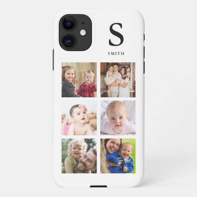 Create Your Own 6 Photo Collage Name Monogrammed iPhone Case (Back)