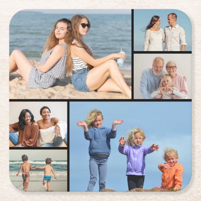 Create Your Own 6 Photo Collage Square Paper Coaster (Front)