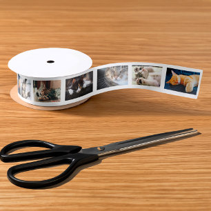 Create Your Own 6 Photo Collage White Film Strip Satin Ribbon