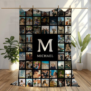 Create your Own 72 Photo Collage Monogram Fleece Blanket