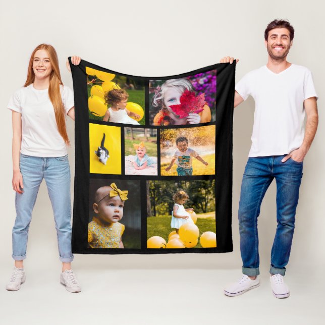 Create Your Own 7 Photo Collage Black  Fleece Blanket (In Situ)