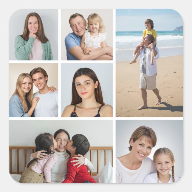  Create Your Own 7 Photo Collage  Square Sticker (Front)