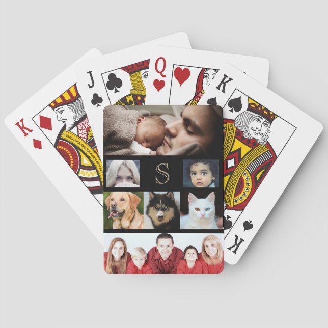 Create your Own 7 Photo Collage with Monogram Playing Cards (Back)