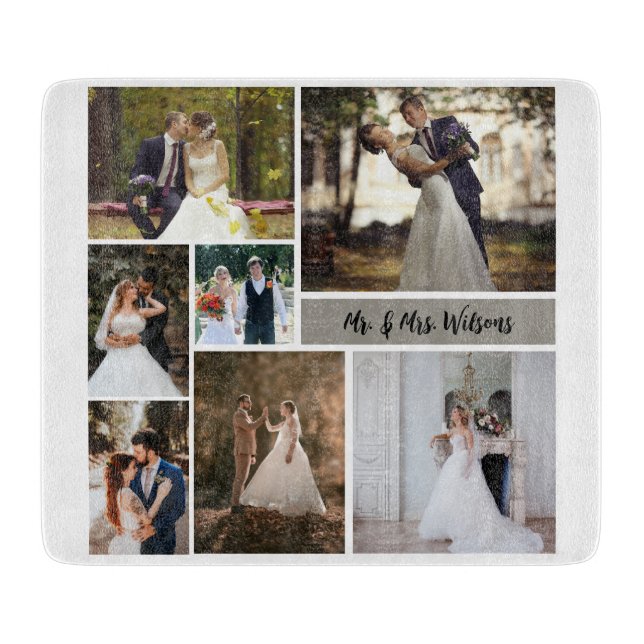 Create Your Own 7-Photo Wedding Collage Cutting Board (Front)