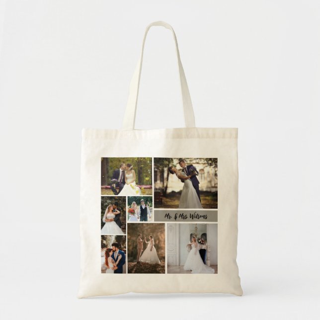 Create Your Own 7-Photo Wedding Collage Tote Bag (Front)