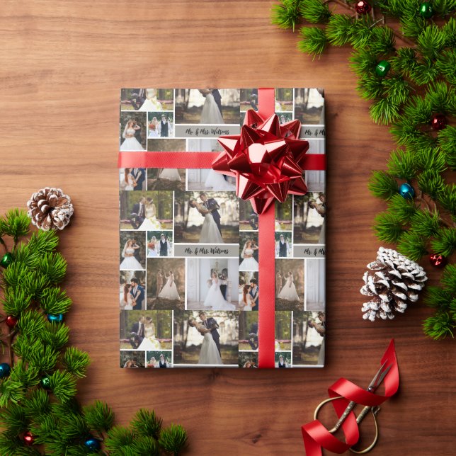 Create Your Own 7-Photo Wedding Collage Wrapping Paper (Holiday Gift)