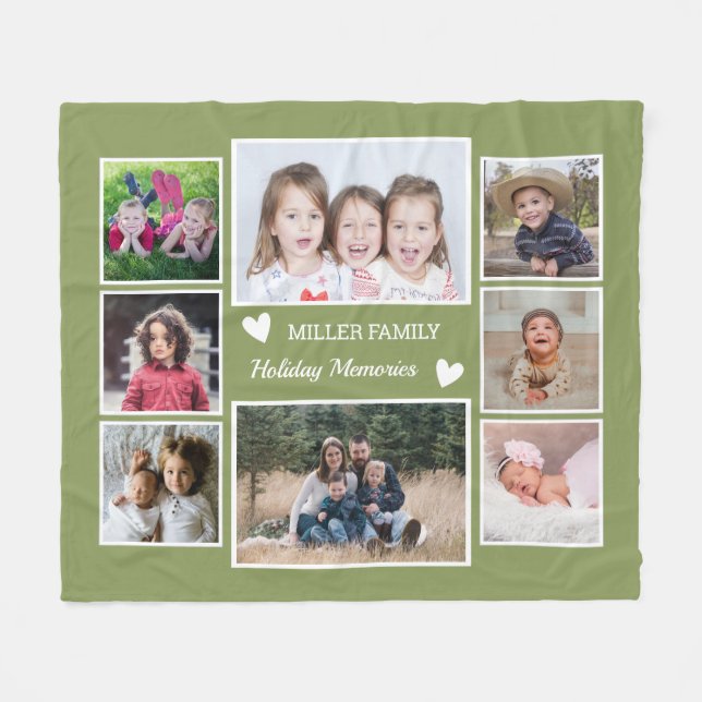 Create Your Own 8 Family Photo Collage Green Fleece Blanket (Front (Horizontal))