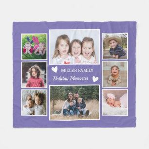 Create Your Own 8 Family Photo Collage Purple Fleece Blanket