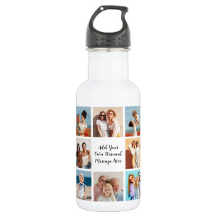 Create Your Own 8 Photo Collage Add Your Greeting 532 Ml Water Bottle