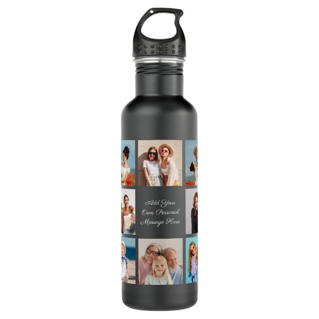 Create Your Own 8 Photo Collage Add Your Greeting 710 Ml Water Bottle (Front)
