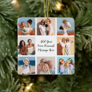 Create Your Own 8 Photo Collage Add Your Greeting Ceramic Ornament