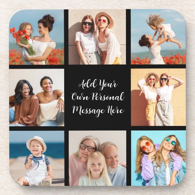 Create Your Own 8 Photo Collage Add Your Greeting Coaster (Front)