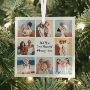 Create Your Own 8 Photo Collage Add Your Greeting Glass Tree Decoration