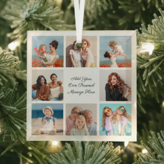 Create Your Own 8 Photo Collage Add Your Greeting Glass Tree Decoration