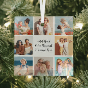 Create Your Own 8 Photo Collage Add Your Greeting Glass Tree Decoration